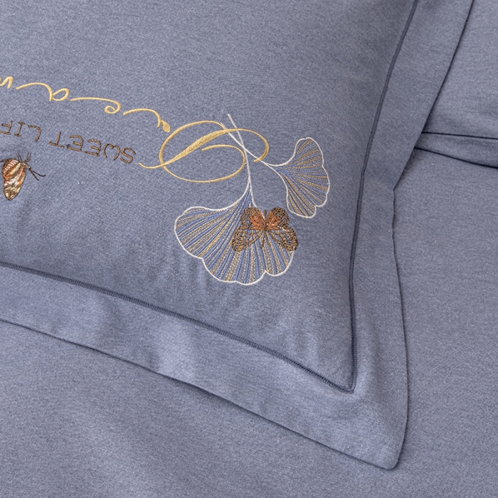 91家纺网 家纺一手货源 找家纺 纽缦 2022新款纯棉加厚纯色绣花款床裙四件套 锦园春高级灰