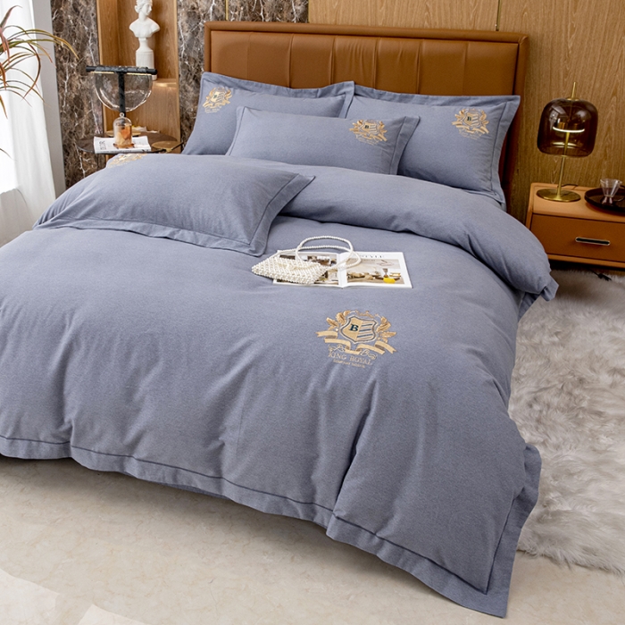 91家纺网 家纺一手货源 找家纺 纽缦 2022新款纯棉加厚纯色绣花款床裙四件套 满朝欢高级灰