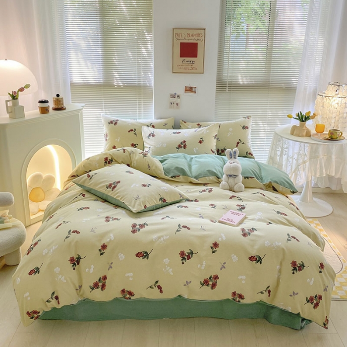 91家纺网 家纺一手货源 找家纺 雅居纺 2022新款生态磨毛四件套 复古花