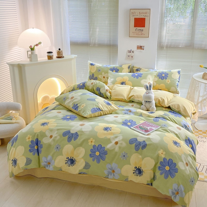 91家纺网 家纺一手货源 找家纺 雅居纺 2022新款生态磨毛四件套 花的语言（绿）