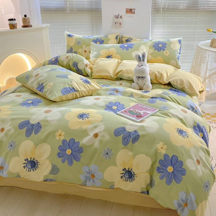 91家纺网 家纺一手货源 找家纺 雅居纺 2022新款生态磨毛四件套 花的语言（绿）