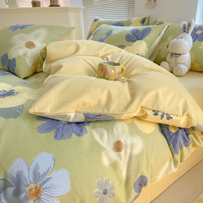 91家纺网 家纺一手货源 找家纺 雅居纺 2022新款生态磨毛四件套 花的语言（绿）