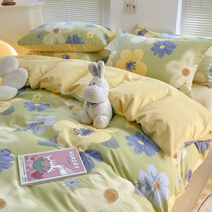 91家纺网 家纺一手货源 找家纺 雅居纺 2022新款生态磨毛四件套 花的语言（绿）