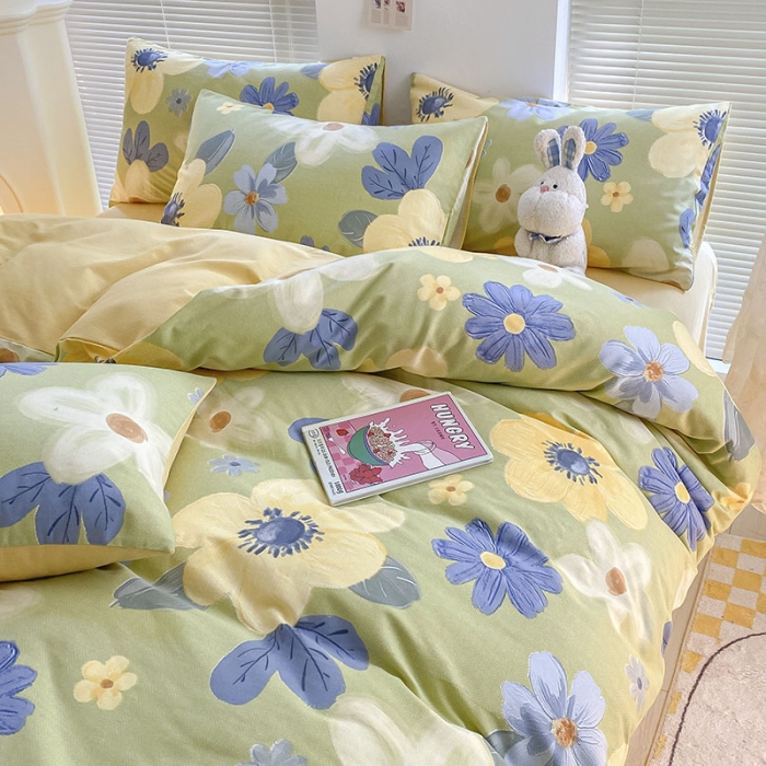 91家纺网 家纺一手货源 找家纺 雅居纺 2022新款生态磨毛四件套 花的语言（绿）