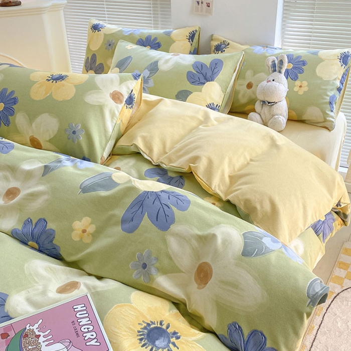 91家纺网 家纺一手货源 找家纺 雅居纺 2022新款生态磨毛四件套 花的语言（绿）