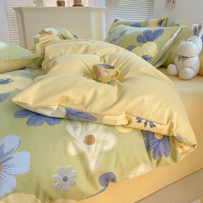 91家纺网 家纺一手货源 找家纺 雅居纺 2022新款生态磨毛四件套 花的语言（绿）