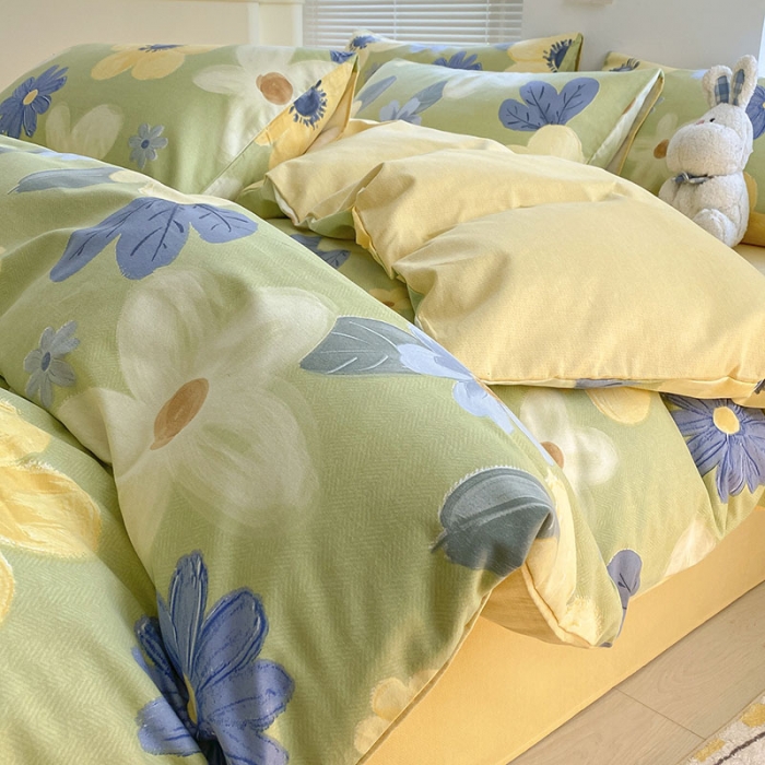 91家纺网 家纺一手货源 找家纺 雅居纺 2022新款生态磨毛四件套 花的语言（绿）