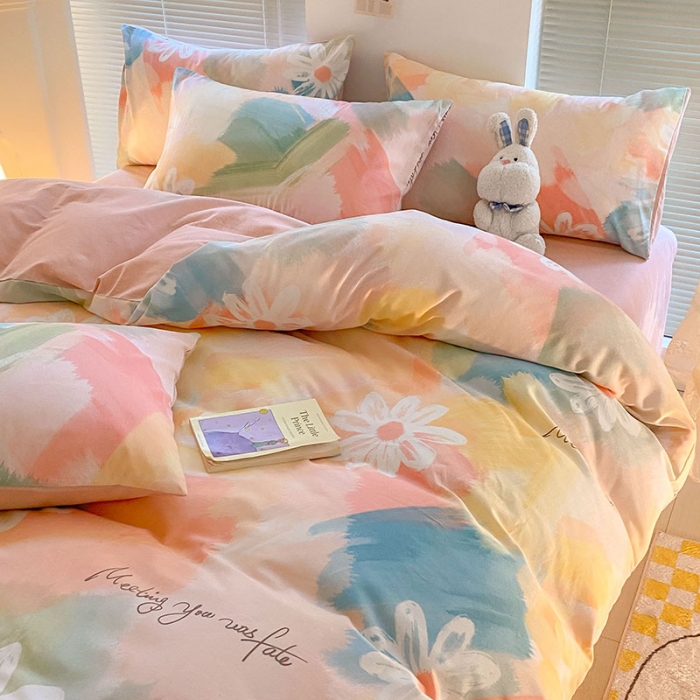 91家纺网 家纺一手货源 找家纺 雅居纺 2022新款生态磨毛四件套 花遇你