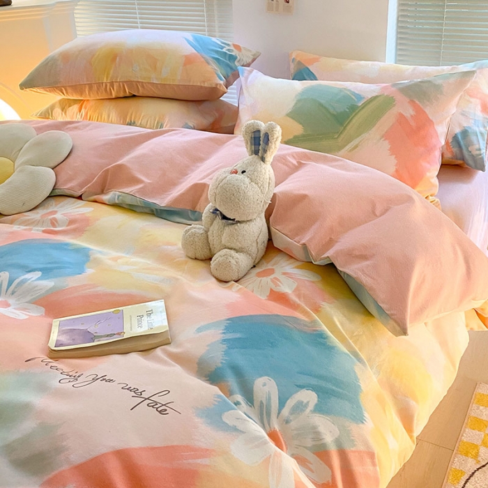 91家纺网 家纺一手货源 找家纺 雅居纺 2022新款生态磨毛四件套 花遇你