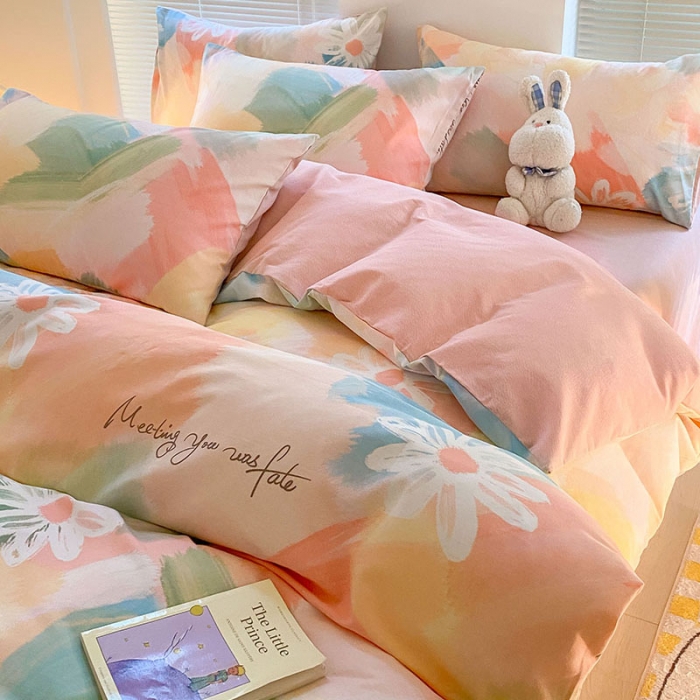 91家纺网 家纺一手货源 找家纺 雅居纺 2022新款生态磨毛四件套 花遇你