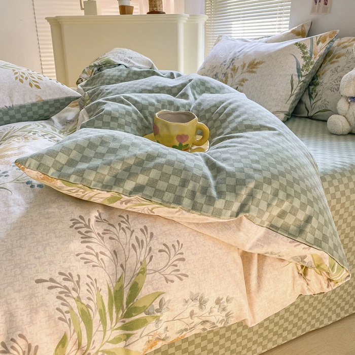 91家纺网 家纺一手货源 找家纺 雅居纺 2022新款生态磨毛四件套 六叶