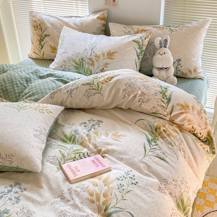 91家纺网 家纺一手货源 找家纺 雅居纺 2022新款生态磨毛四件套 六叶