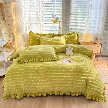 91家纺网 家纺一手货源 找家纺 秋艳家纺 2023新款牛奶绒流苏款四件套 流苏-芥末绿