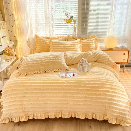 91家纺网 家纺一手货源 找家纺 秋艳家纺 2023新款牛奶绒流苏款四件套 流苏-暖黄