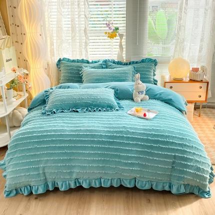 91家纺网 家纺一手货源 找家纺 秋艳家纺 2023新款牛奶绒流苏款四件套 流苏-柔光蓝