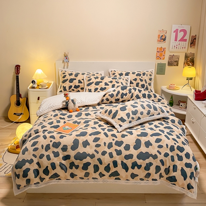 91家纺网 家纺一手货源 找家纺 澳梵 2022新款牛奶绒豆豆绒四件套 浓情咖啡