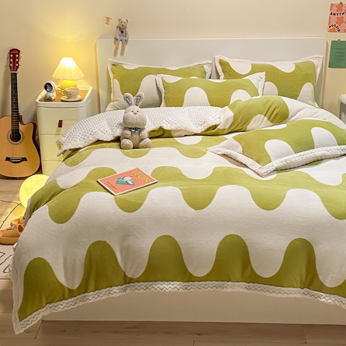 91家纺网 家纺一手货源 找家纺 澳梵 2022新款牛奶绒豆豆绒四件套 维拉-绿色