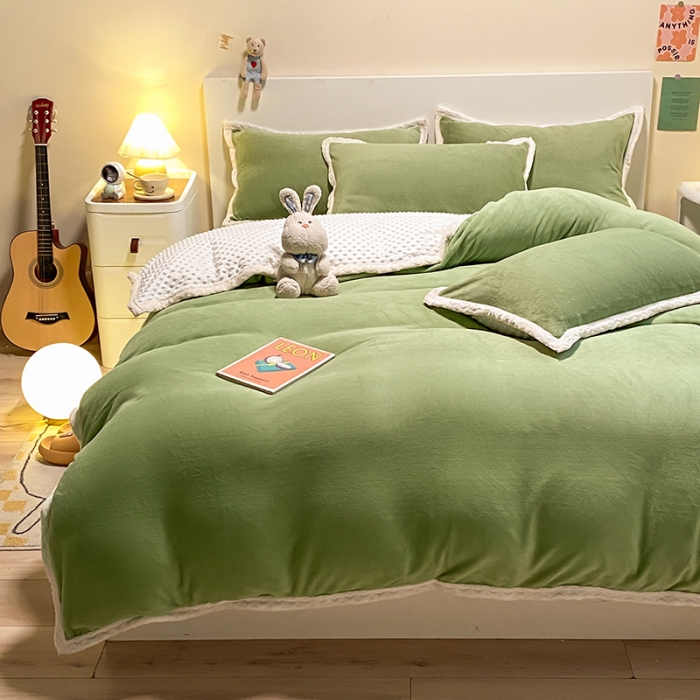 91家纺网 家纺一手货源 找家纺 澳梵 2022新款牛奶绒豆豆绒四件套 氧气-草绿