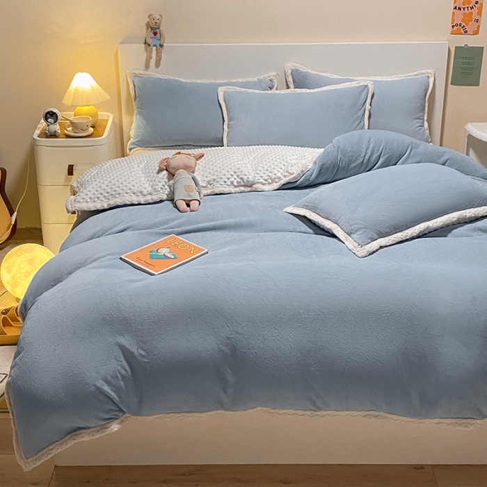 91家纺网 家纺一手货源 找家纺 澳梵 2022新款牛奶绒豆豆绒四件套 氧气-灰色