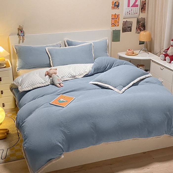 91家纺网 家纺一手货源 找家纺 澳梵 2022新款牛奶绒豆豆绒四件套 氧气-灰色