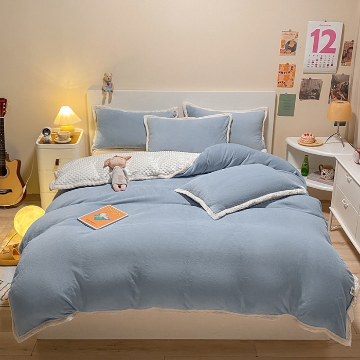 91家纺网 家纺一手货源 找家纺 澳梵 2022新款牛奶绒豆豆绒四件套 氧气-灰色