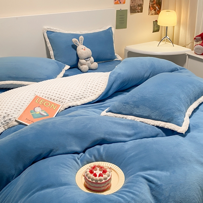 91家纺网 家纺一手货源 找家纺 澳梵 2022新款牛奶绒豆豆绒四件套 氧气-绅士蓝