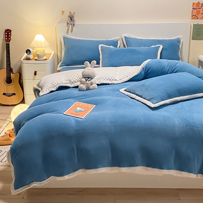 91家纺网 家纺一手货源 找家纺 澳梵 2022新款牛奶绒豆豆绒四件套 氧气-绅士蓝