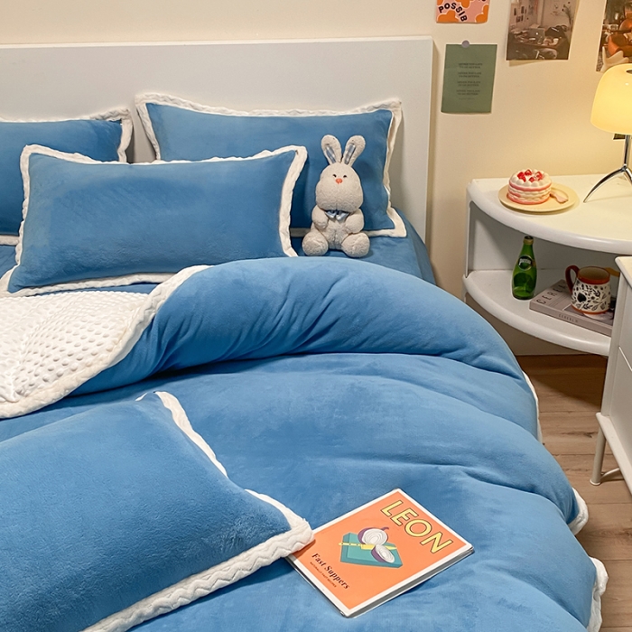 91家纺网 家纺一手货源 找家纺 澳梵 2022新款牛奶绒豆豆绒四件套 氧气-绅士蓝