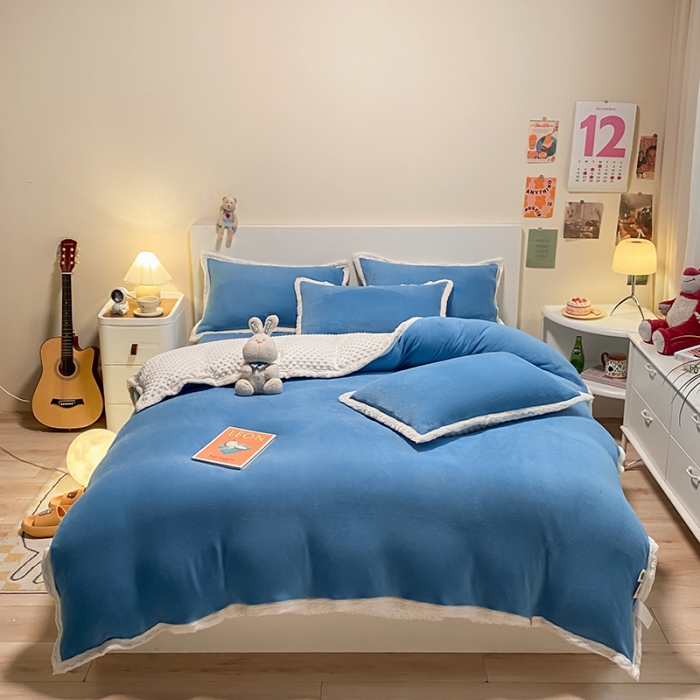 91家纺网 家纺一手货源 找家纺 澳梵 2022新款牛奶绒豆豆绒四件套 氧气-绅士蓝