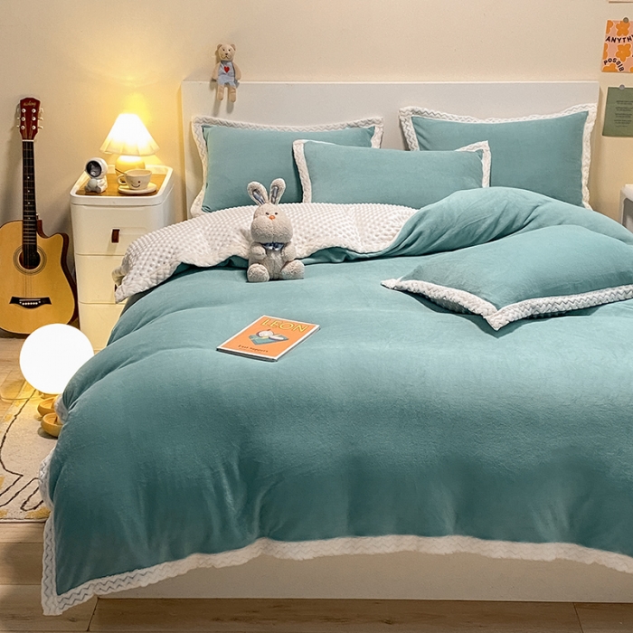 91家纺网 家纺一手货源 找家纺 澳梵 2022新款牛奶绒豆豆绒四件套 氧气-雾霾蓝