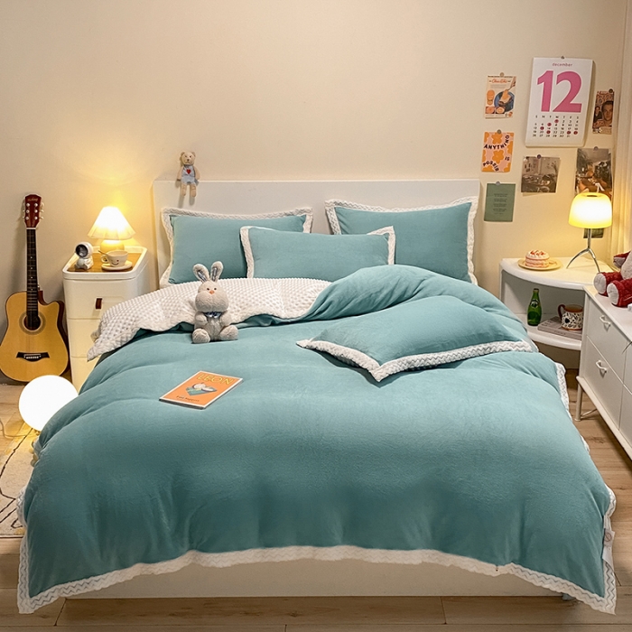 91家纺网 家纺一手货源 找家纺 澳梵 2022新款牛奶绒豆豆绒四件套 氧气-雾霾蓝