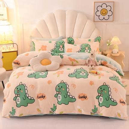 91家纺网 家纺一手货源 找家纺 （总）秋艳家纺 2023新款直播双面牛奶绒印花款四件套