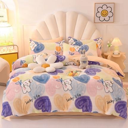 91家纺网 家纺一手货源 找家纺 （总）秋艳家纺 2023新款直播双面牛奶绒印花款四件套