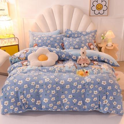 91家纺网 家纺一手货源 找家纺 （总）秋艳家纺 2023新款直播双面牛奶绒印花款四件套