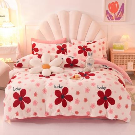 91家纺网 家纺一手货源 找家纺 （总）秋艳家纺 2023新款直播双面牛奶绒印花款四件套