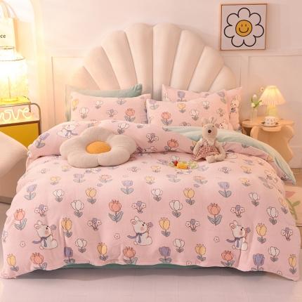 91家纺网 家纺一手货源 找家纺 （总）秋艳家纺 2023新款直播双面牛奶绒印花款四件套