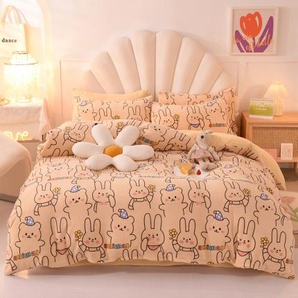 91家纺网 家纺一手货源 找家纺 （总）秋艳家纺 2023新款直播双面牛奶绒印花款四件套