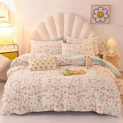 91家纺网 家纺一手货源 找家纺 （总）秋艳家纺 2023新款直播双面牛奶绒印花款四件套