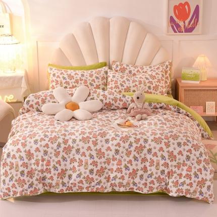 91家纺网 家纺一手货源 找家纺 （总）秋艳家纺 2023新款直播双面牛奶绒印花款四件套