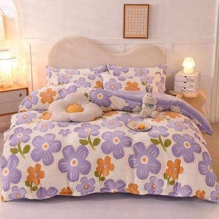 91家纺网 家纺一手货源 找家纺 （总）秋艳家纺 2023新款直播双面牛奶绒印花款四件套