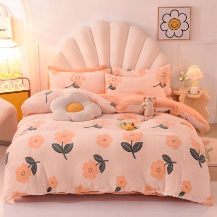 91家纺网 家纺一手货源 找家纺 （总）秋艳家纺 2023新款直播双面牛奶绒印花款四件套