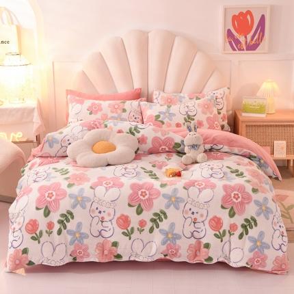 91家纺网 家纺一手货源 找家纺 （总）秋艳家纺 2023新款直播双面牛奶绒印花款四件套