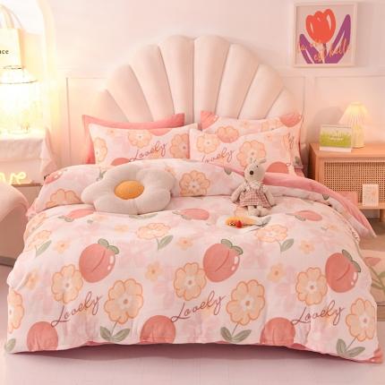 91家纺网 家纺一手货源 找家纺 （总）秋艳家纺 2023新款直播双面牛奶绒印花款四件套