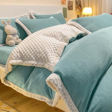 91家纺网 家纺一手货源 找家纺 澳梵 2022新款牛奶绒豆豆绒四件套 氧气-雾霾蓝