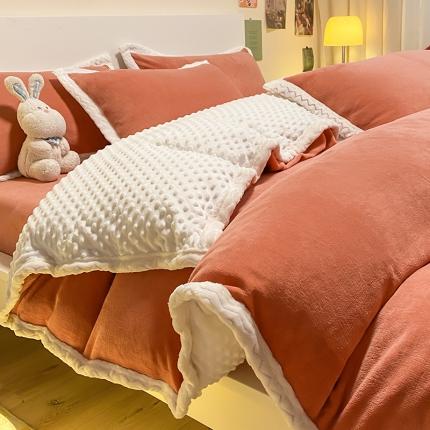 澳梵 2022新款牛奶绒豆豆绒四件套 氧气-南瓜色