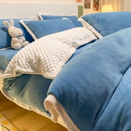 澳梵 2022新款牛奶绒豆豆绒四件套 氧气-绅士蓝