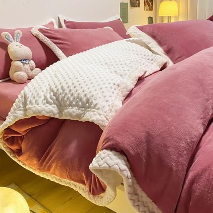 澳梵 2022新款牛奶绒豆豆绒四件套 氧气-浆果色