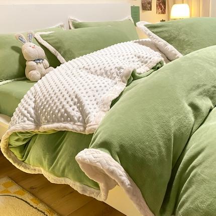 澳梵 2022新款牛奶绒豆豆绒四件套 氧气-草绿