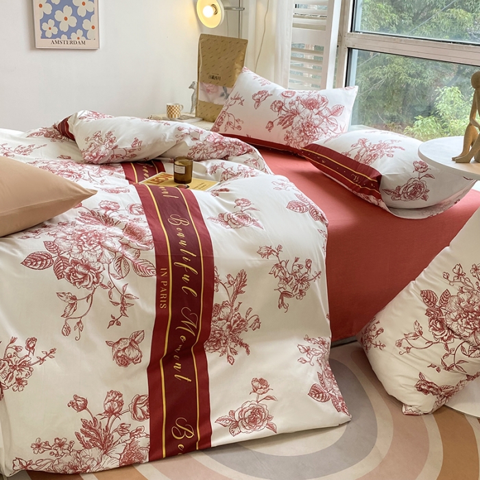 91家纺网 家纺一手货源 找家纺 安莱生活 2022新款60支纯棉三四件套秋冬家用 古韵国潮红
