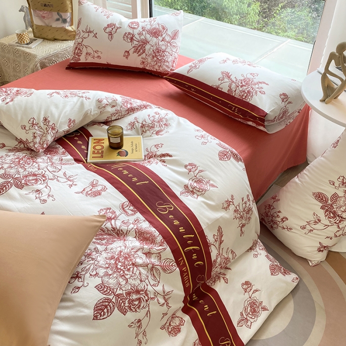 91家纺网 家纺一手货源 找家纺 安莱生活 2022新款60支纯棉三四件套秋冬家用 古韵国潮红